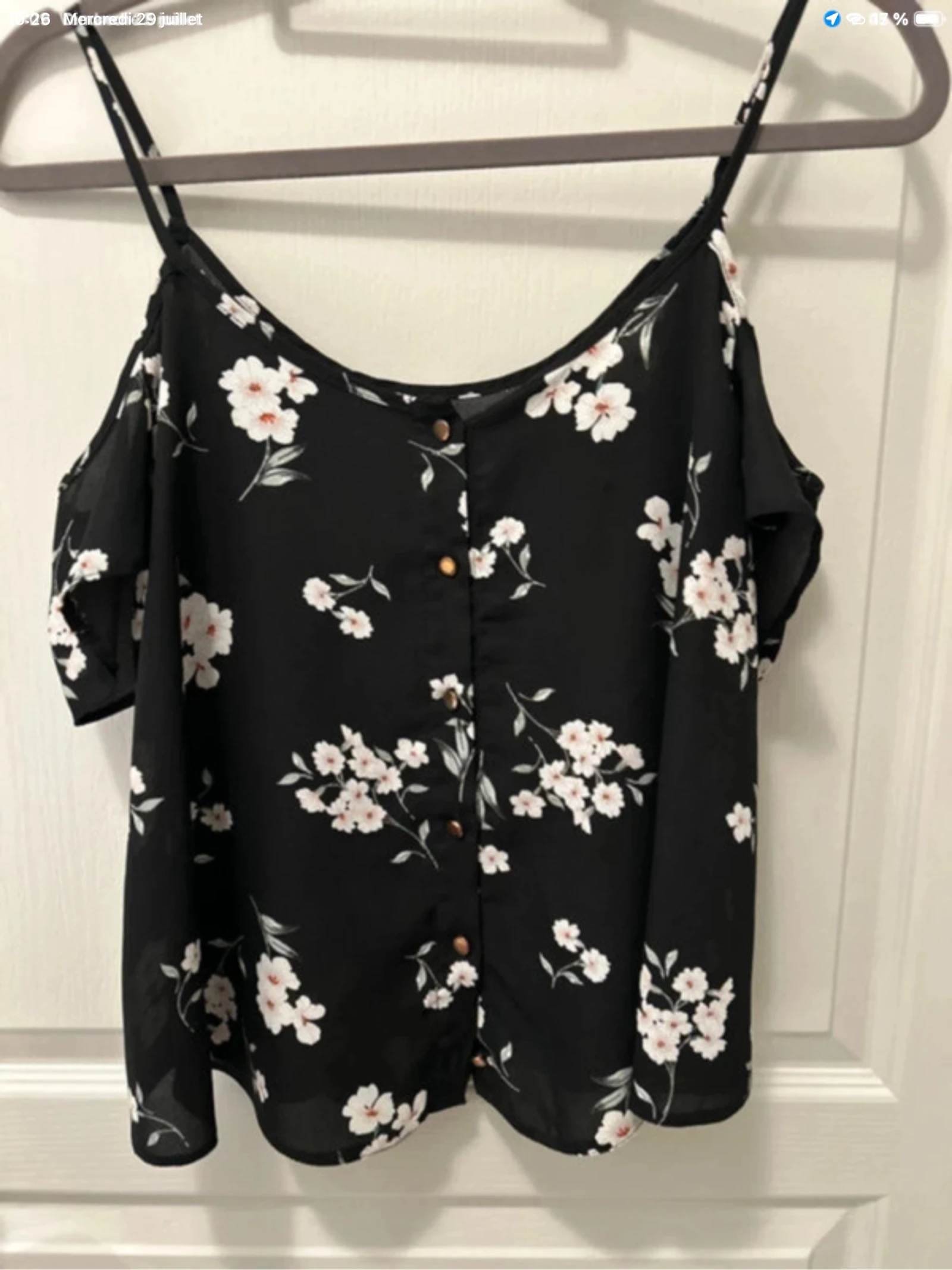Top Blusa floral de manga corta con hombros descubiertos PROMOD💕 – photo 4